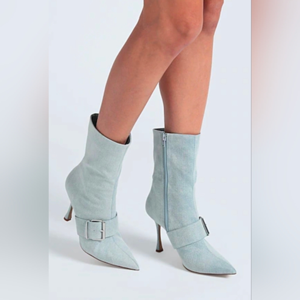 Steve Madden  Light Wash Denim Blue Berlin Buckle Ankle Boots